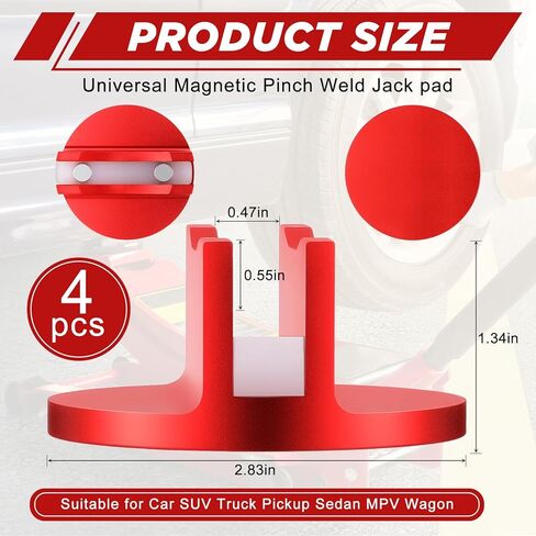 Zhehao 4 Pcs Universal Aluminum Grooved Magnetic Jack Pad Bulk Punk Pinch Weld Jacking Adapter Frame Rail Protector Slotted Magnetic Jack Pad for Car SUV Truck Change Repair Tires Oil Change, Red in Saudi Arabia