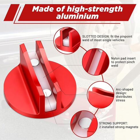 Zhehao 4 Pcs Universal Aluminum Grooved Magnetic Jack Pad Bulk Punk Pinch Weld Jacking Adapter Frame Rail Protector Slotted Magnetic Jack Pad for Car SUV Truck Change Repair Tires Oil Change, Red in Saudi Arabia