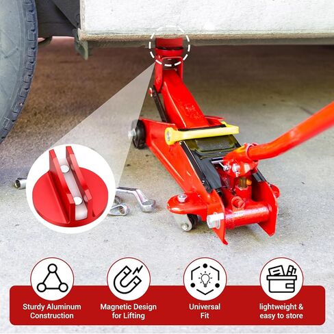Zhehao 4 Pcs Universal Aluminum Grooved Magnetic Jack Pad Bulk Punk Pinch Weld Jacking Adapter Frame Rail Protector Slotted Magnetic Jack Pad for Car SUV Truck Change Repair Tires Oil Change, Red in Saudi Arabia