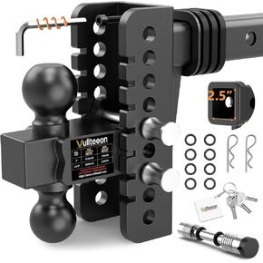 وصلة مقطورة قابلة للتعديل - وصلة قطرة تناسب جهاز الاستقبال مقاس 2 بوصة، وصلة ربط شاحنة 8 بوصة مع كرة مزدوجة (2 بوصة و2-5/16 بوصة)، بحد أقصى 20000 رطل GTW، وصلة سحب شديدة التحمل مع دبابيس مضادة للسرقة وأقفال كروية in Kuwait