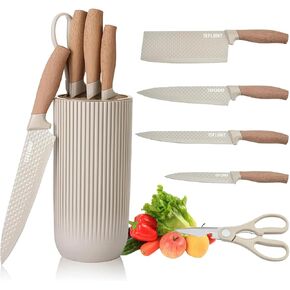 Green Knife Set, 6 Pieces Professional Kitchen Knife Set with Universal Knife Block, Super Sharp Knife Set with Ergonomic Handle Non-stick Stainless Steel Knife Block Set (Green) in Saudi Arabia