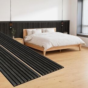 MISSDAY Wood Slat Acoustic Wall Panels, 2 Packs 47.2" x 12.6" Black Soundproof Panel For Interior Wall Decor Noise Absorbing-3D Textured Wooden Panel Sound-Absorbing for Home, Office, Studio in Saudi Arabia