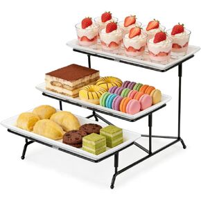 صينية تقديم Farielyn-X ذات 3 طبقات، أطباق تقديم طعام من البلاستيك الأبيض مقاس 30.48 سم، حامل صينية قابل لإعادة الاستخدام، حامل معدني أسود قابل للطي مع قضبان متقاطعة ثابتة، حوامل عرض للحفلات لفواكه الخضروات والحلوى in Kuwait