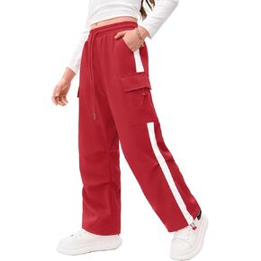 Girls Y2K Baggy Cargo Parachute Pants Adjustable Cuffs Wide Leg Athletic Track Joggers with Pockets 5-14 Years in Kuwait