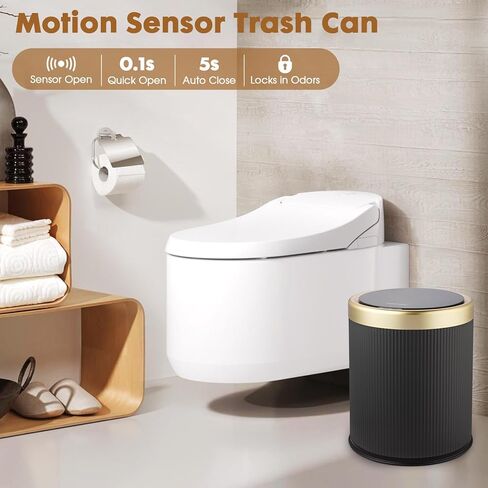 Automatic Bathroom Trash Cans Touchless, 3.7 Gallon Modern Motion Sensor Trash Can with Lid,Diaper Trash Bin,Plastic Smart Garbage Can Suitable for Toilet, Bedroom, Office, Kitchen -Dark Gray in Saudi Arabia