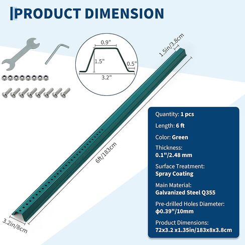 1 Pack u-Channel Sign Post, Medium Weight | 6'' Tall Baked Enamel Steel Post for Gardens, Farms, Parking Lots & Traffic Control, Rust-Resistant, Heavy Duty, Easy to Install in Saudi Arabia