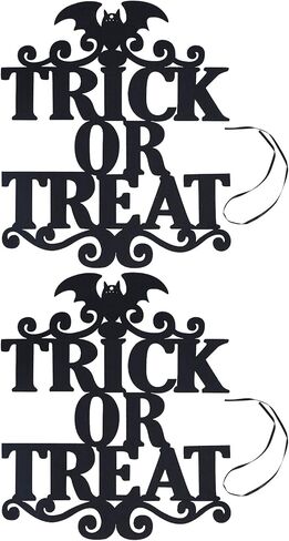 2 Set Non Woven Fabric Halloween Hanging Sign Trick Or Treat Hanger for Front Door Party in Saudi Arabia