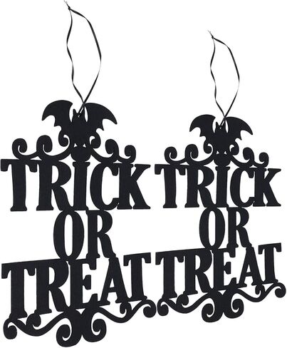 2 Set Non Woven Fabric Halloween Hanging Sign Trick Or Treat Hanger for Front Door Party in Saudi Arabia