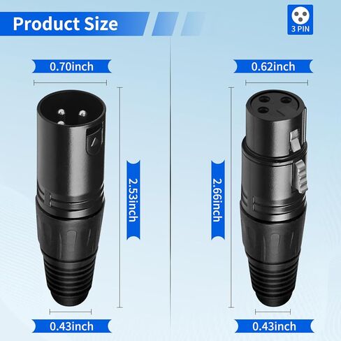 (22 قطعة) 3 دبوس XLR نوع اللحام موصل XLR أسود [إصدار جديد 2026] 11 ذكر 11 أنثى توصيل كابل موصلات للميكروفون مقبس الصوت الإضاءة DMX اتصالات الموصلية العالية in Kuwait
