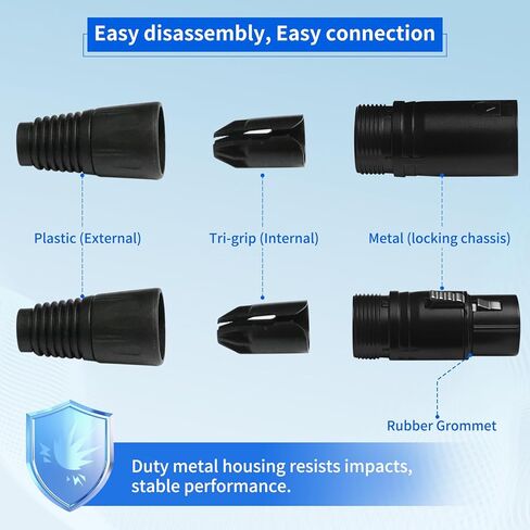 (22 قطعة) 3 دبوس XLR نوع اللحام موصل XLR أسود [إصدار جديد 2026] 11 ذكر 11 أنثى توصيل كابل موصلات للميكروفون مقبس الصوت الإضاءة DMX اتصالات الموصلية العالية in Kuwait
