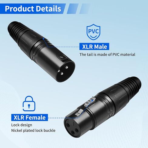 (22 قطعة) 3 دبوس XLR نوع اللحام موصل XLR أسود [إصدار جديد 2026] 11 ذكر 11 أنثى توصيل كابل موصلات للميكروفون مقبس الصوت الإضاءة DMX اتصالات الموصلية العالية in Kuwait