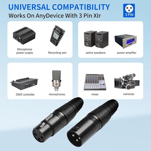 (22 قطعة) 3 دبوس XLR نوع اللحام موصل XLR أسود [إصدار جديد 2026] 11 ذكر 11 أنثى توصيل كابل موصلات للميكروفون مقبس الصوت الإضاءة DMX اتصالات الموصلية العالية in Kuwait