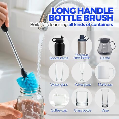 Holikme 6 Pack Bottle Brush Set, 14.5" Long Handle Stainless Steel Bottle Cleaner Brush, Long-Handled 6-in-1 Stainless Steel Bottle Brushes for Water Bottle, Cups, Abrasive Wheel Brushes, Blue in Saudi Arabia