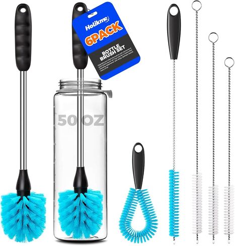 Holikme 6 Pack Bottle Brush Set, 14.5" Long Handle Stainless Steel Bottle Cleaner Brush, Long-Handled 6-in-1 Stainless Steel Bottle Brushes for Water Bottle, Cups, Abrasive Wheel Brushes, Blue in Saudi Arabia