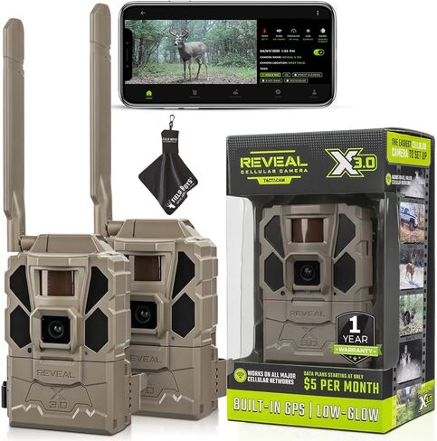 كاميرا TACTACAM Reveal X Gen 3.0 الخلوية - حامل متعدد، صور ومقاطع فيديو عالية الدقة، هوائي مثبت مسبقًا، نظام تحديد المواقع العالمي المدمج، أفضل عمر للبطارية، توهج منخفض، سرعة تشغيل سريعة + قطعة قماش للتنظيف | 2PK in Kuwait