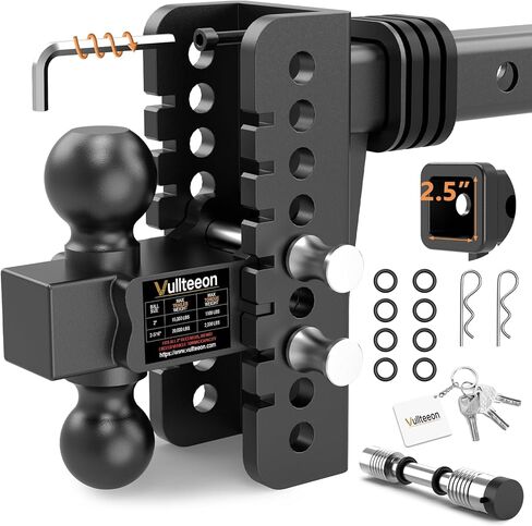 وصلة مقطورة قابلة للتعديل - وصلة قطرة تناسب جهاز الاستقبال مقاس 2 بوصة، وصلة ربط شاحنة 8 بوصة مع كرة مزدوجة (2 بوصة و2-5/16 بوصة)، بحد أقصى 20000 رطل GTW، وصلة سحب شديدة التحمل مع دبابيس مضادة للسرقة وأقفال كروية in Kuwait