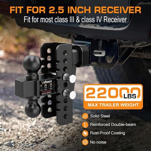 وصلة مقطورة قابلة للتعديل - وصلة قطرة تناسب جهاز الاستقبال مقاس 2 بوصة، وصلة ربط شاحنة 8 بوصة مع كرة مزدوجة (2 بوصة و2-5/16 بوصة)، بحد أقصى 20000 رطل GTW، وصلة سحب شديدة التحمل مع دبابيس مضادة للسرقة وأقفال كروية in Kuwait