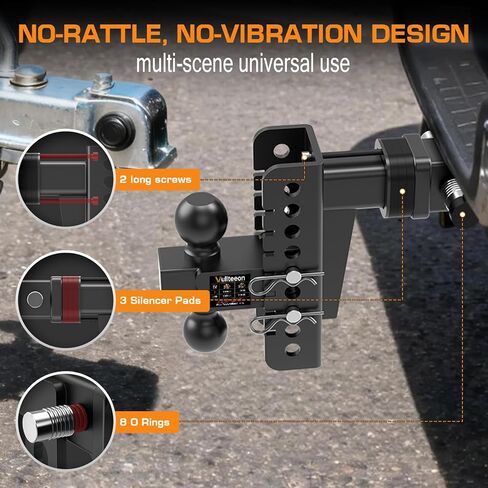 وصلة مقطورة قابلة للتعديل - وصلة قطرة تناسب جهاز الاستقبال مقاس 2 بوصة، وصلة ربط شاحنة 8 بوصة مع كرة مزدوجة (2 بوصة و2-5/16 بوصة)، بحد أقصى 20000 رطل GTW، وصلة سحب شديدة التحمل مع دبابيس مضادة للسرقة وأقفال كروية in Kuwait