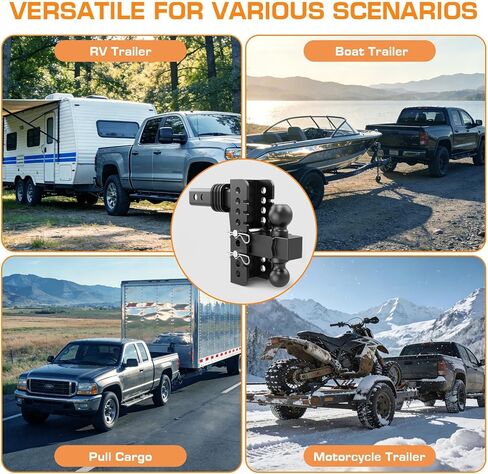 وصلة مقطورة قابلة للتعديل - وصلة قطرة تناسب جهاز الاستقبال مقاس 2 بوصة، وصلة ربط شاحنة 8 بوصة مع كرة مزدوجة (2 بوصة و2-5/16 بوصة)، بحد أقصى 20000 رطل GTW، وصلة سحب شديدة التحمل مع دبابيس مضادة للسرقة وأقفال كروية in Kuwait