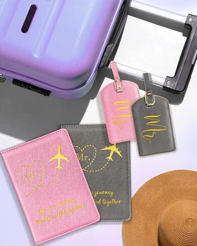 Slohif Mr and Mr Passport Holder and Luggage Tag Set – LGBTQ Pride Honeymoon Travel Accessories Wedding Valentines Day Gifts for Gay Couples White Black in Saudi Arabia