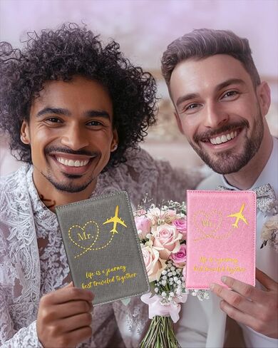 Slohif Mr and Mr Passport Holder and Luggage Tag Set – LGBTQ Pride Honeymoon Travel Accessories Wedding Valentines Day Gifts for Gay Couples White Black in Saudi Arabia