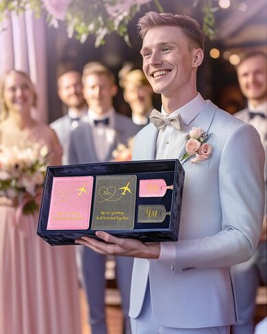 Slohif Mr and Mr Passport Holder and Luggage Tag Set – LGBTQ Pride Honeymoon Travel Accessories Wedding Valentines Day Gifts for Gay Couples White Black in Saudi Arabia