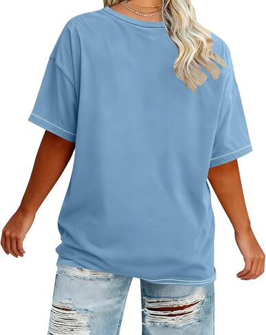 Oversized Tops for Women Summer Plus Size Crewneck Loose Fitted Shirts Solid Basic Casual Going Out Plain Blouse in Saudi Arabia
