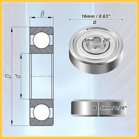 625ZZ Bearings Double Shielded Pre-Lubricated Deep Groove Ball Bearings 5x16x5mm Silver Tone - Pack of 2 Auto Replacement Parts in Saudi Arabia