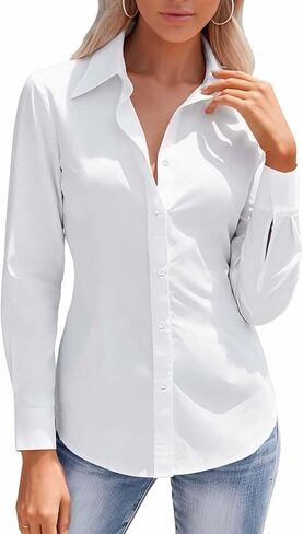 HOTOUCH Button Down Shirts for Women Long Sleeve Stretch Dress Shirts Wrinkle-Free Work Blouses Slim Fit Office Tops in Saudi Arabia