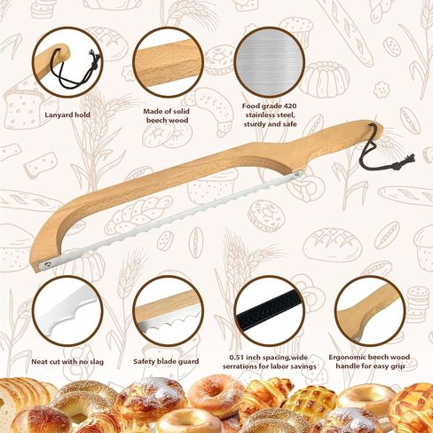 HOTTOR Sourdough Bread Slicer,16inch Bread Knife for Homemade Bread,Bread Bow Knife for Sourdough Rounds,Bread Cutter with Protective Cover,Stainless Steel Serrated Bread Knofe in Saudi Arabia