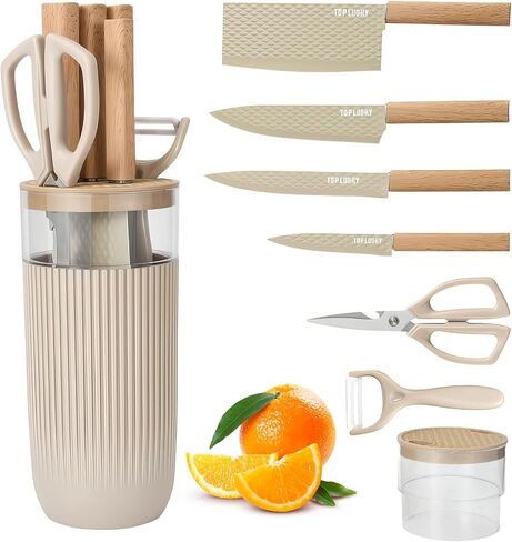 Green Knife Set, 6 Pieces Professional Kitchen Knife Set with Universal Knife Block, Super Sharp Knife Set with Ergonomic Handle Non-stick Stainless Steel Knife Block Set (Green) in Saudi Arabia