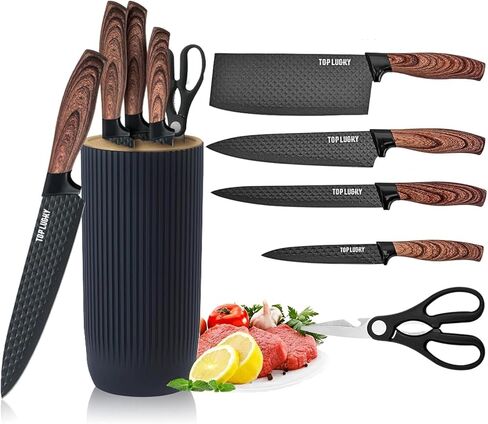 Green Knife Set, 6 Pieces Professional Kitchen Knife Set with Universal Knife Block, Super Sharp Knife Set with Ergonomic Handle Non-stick Stainless Steel Knife Block Set (Green) in Saudi Arabia