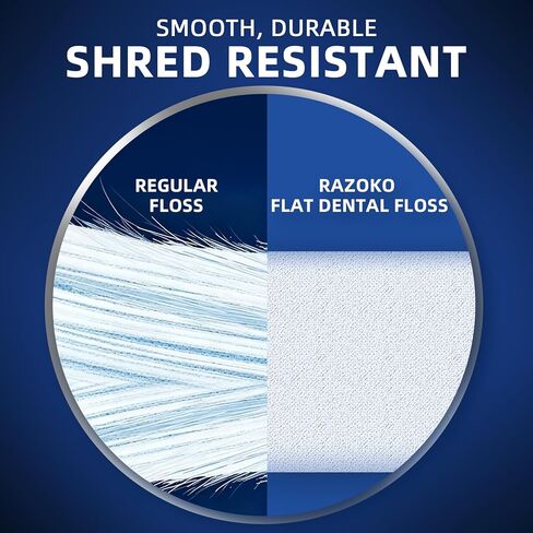 خيط تنظيف الأسنان المسطح من RAZOKO، خالٍ من PFAS وPTFE، مقاوم للتمزيق، لطيف على اللثة وصديق للأطفال، فائق النعومة للتنظيف العميق، نعناع، ​​4 بكرات (إجمالي 220 ياردة) in Kuwait