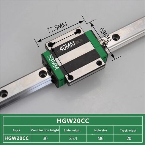 2 * 1-1200mm Rai LGuide + 4 Pcs HGH20HA HGW20CC Linear Block(2Rail 4HGW20CC,300mm) in Saudi Arabia