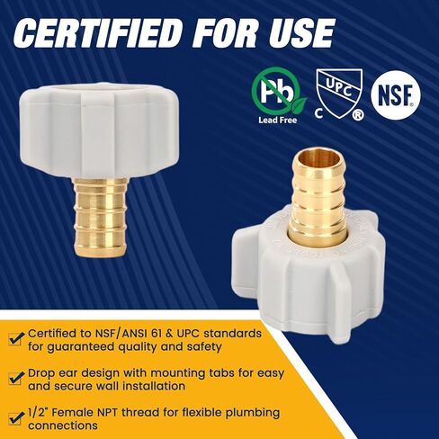 10 قطع PEX تركيب 1/2 بوصة × 1/2 بوصة محول دوار لخيط NPT أنثى تركيبات نحاسية مجعدة بدون الرصاص نحاس ASTM F1807 وNSF تصميم مضاد للتسرب لأنابيب PEX in Saudi Arabia