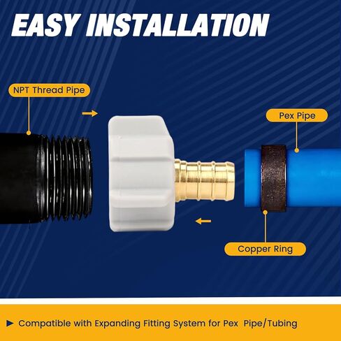 10 قطع PEX تركيب 1/2 بوصة × 1/2 بوصة محول دوار لخيط NPT أنثى تركيبات نحاسية مجعدة بدون الرصاص نحاس ASTM F1807 وNSF تصميم مضاد للتسرب لأنابيب PEX in Saudi Arabia