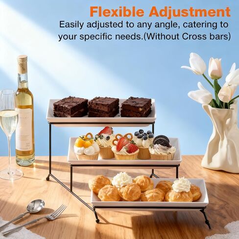 صينية تقديم Farielyn-X ذات 3 طبقات، أطباق تقديم طعام من البلاستيك الأبيض مقاس 30.48 سم، حامل صينية قابل لإعادة الاستخدام، حامل معدني أسود قابل للطي مع قضبان متقاطعة ثابتة، حوامل عرض للحفلات لفواكه الخضروات والحلوى in Kuwait