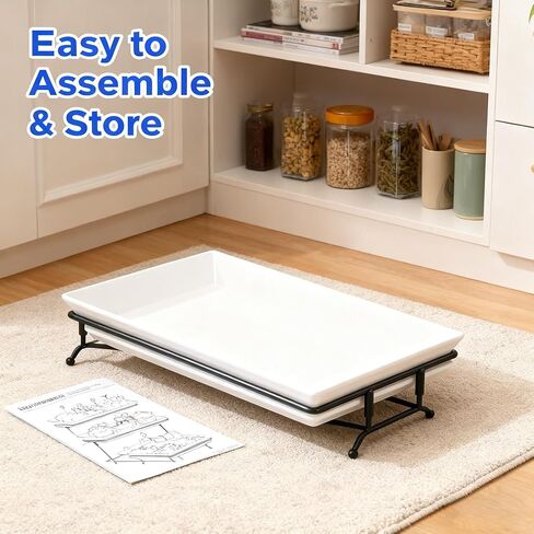 صينية تقديم Farielyn-X ذات 3 طبقات، أطباق تقديم طعام من البلاستيك الأبيض مقاس 30.48 سم، حامل صينية قابل لإعادة الاستخدام، حامل معدني أسود قابل للطي مع قضبان متقاطعة ثابتة، حوامل عرض للحفلات لفواكه الخضروات والحلوى in Kuwait