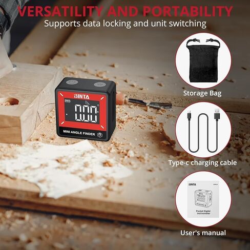 Binta Small Digital Angle Finder Magnetic ، IP54 IP54 مقاوم للماء مقاوم للزاوية الرقمية المقاوم للزاوية الرقمية ، أداة قياس زاوية الإضاءة الخلفية المحمولة للأعمال الخشبية ، البناء ، الآلات ، DIY in Kuwait