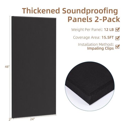 FAHKNS Sound Absorbing Acoustic Wall Panels: 48"x24"x2" Fiberglass Soundproof Wall Panels,Large Fabric Wrapped Noise Reducing Sound Insulation Panels(Black,2 Pack) in Saudi Arabia