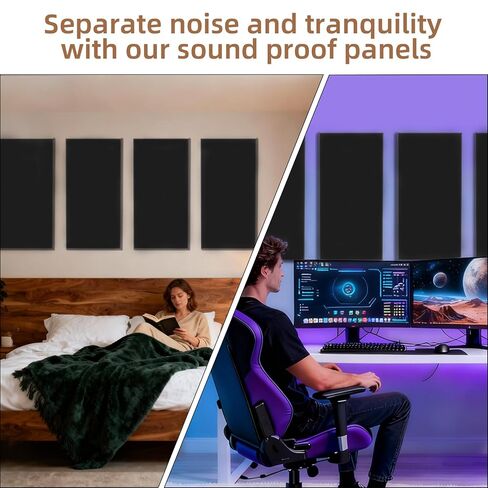 FAHKNS Sound Absorbing Acoustic Wall Panels: 48"x24"x2" Fiberglass Soundproof Wall Panels,Large Fabric Wrapped Noise Reducing Sound Insulation Panels(Black,2 Pack) in Saudi Arabia