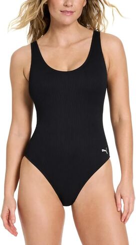 PUMA Women’s Ribbed One Piece Swimsuit – Scoop Neck Stretch Swimwear with UPF 50+ Protection in Saudi Arabia