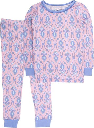 طقم بيجامة RuffleButts SoftSnooze Viscose من Bamboo Girls بأكمام طويلة مكشكشة - تويلي حديقة الفراشة الوردية للأطفال، 9/10 in Kuwait