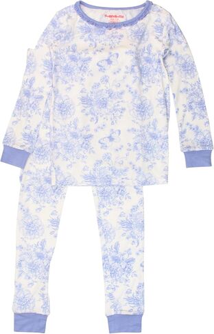 طقم بيجامة RuffleButts SoftSnooze Viscose من Bamboo Girls بأكمام طويلة مكشكشة - تويلي حديقة الفراشة الوردية للأطفال، 9/10 in Kuwait