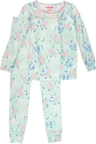 طقم بيجامة RuffleButts SoftSnooze Viscose من Bamboo Girls بأكمام طويلة مكشكشة - تويلي حديقة الفراشة الوردية للأطفال، 9/10 in Kuwait