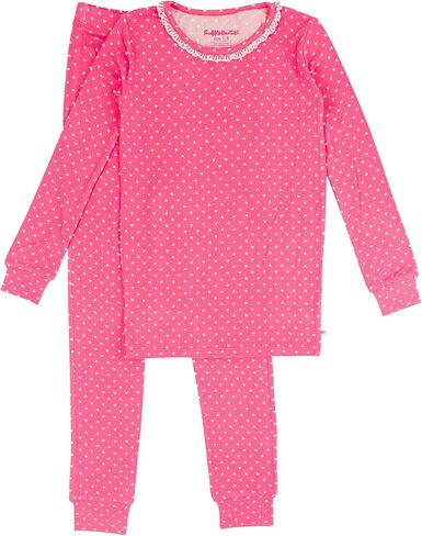 طقم بيجامة RuffleButts SoftSnooze Viscose من Bamboo Girls بأكمام طويلة مكشكشة - تويلي حديقة الفراشة الوردية للأطفال، 9/10 in Kuwait