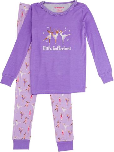طقم بيجامة RuffleButts SoftSnooze Viscose من Bamboo Girls بأكمام طويلة مكشكشة - تويلي حديقة الفراشة الوردية للأطفال، 9/10 in Kuwait