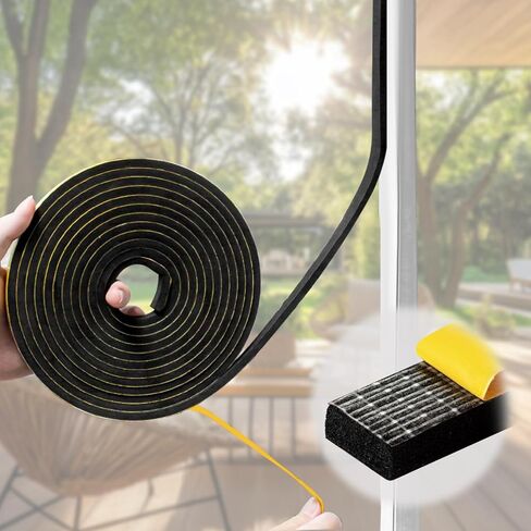 Weather Stripping Door Seal Strip - 16 Feet 1/2" x 1/4" Strong Adhesive Insulation Foam Tape for Front Door Frame, Window Weather Stripping, Soundproof & Windproof, Black in Saudi Arabia