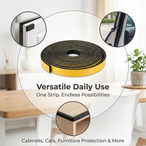 Weather Stripping Door Seal Strip - 16 Feet 1/2" x 1/4" Strong Adhesive Insulation Foam Tape for Front Door Frame, Window Weather Stripping, Soundproof & Windproof, Black in Saudi Arabia