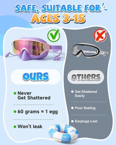 Zoomsnail Kids Swim Goggles with Nose Cover, Leakproof Anti-fog UV Lens Toddlers Swimming Goggles for Kids 3-15 Boys & Girls in Kuwait